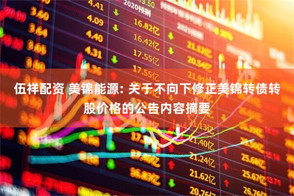 伍祥配资 美锦能源: 关于不向下修正美锦转债转股价格的公告内容摘要