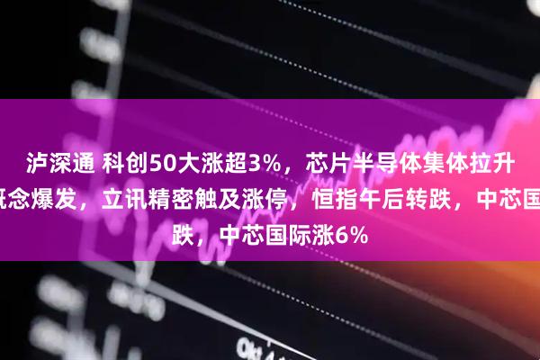 泸深通 科创50大涨超3%，芯片半导体集体拉升，PCB概念爆发，立讯精密触及涨停，恒指午后转跌，中芯国际涨6%